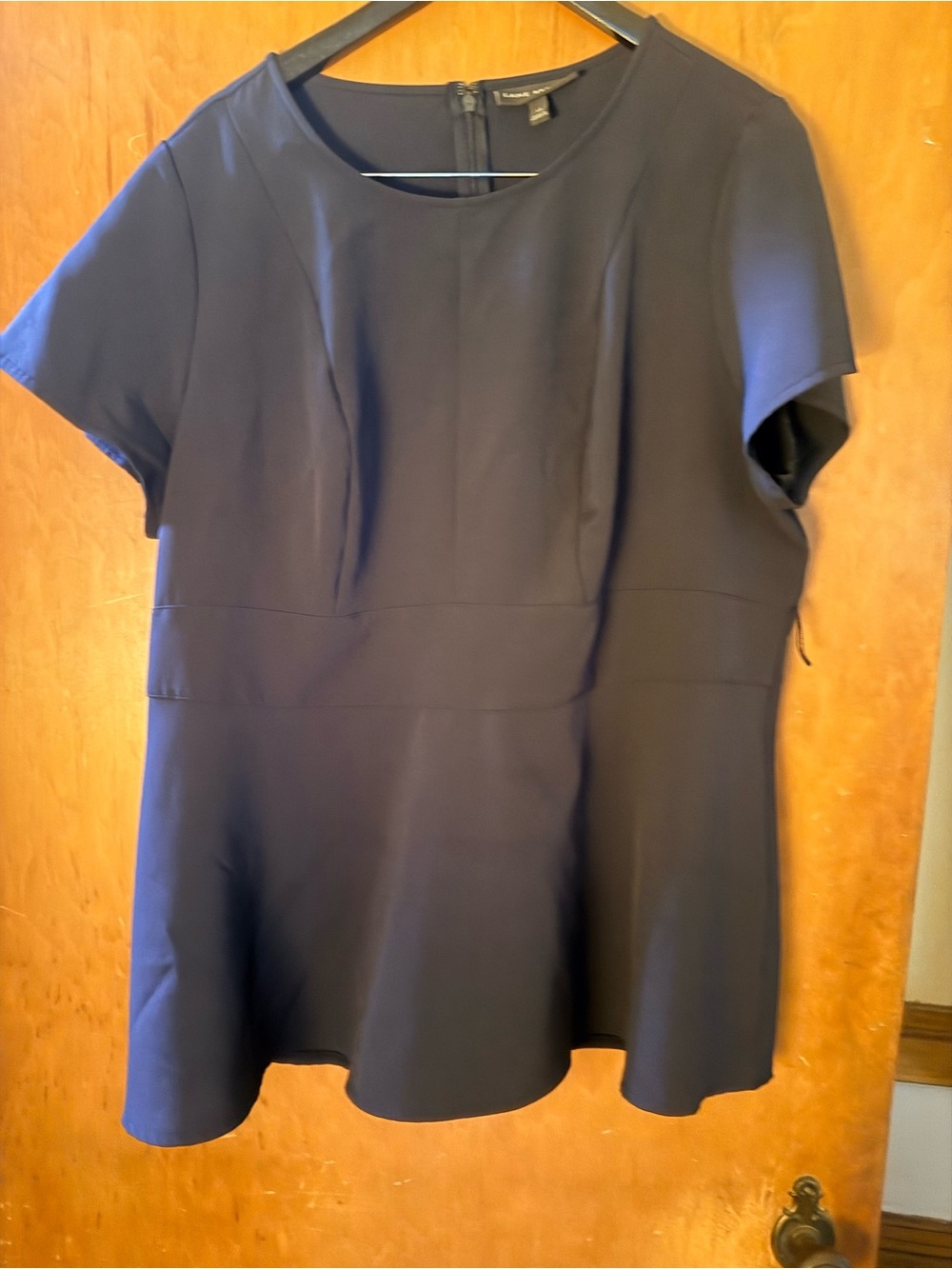 Lane Bryant Navy Short-Sleeve Peplum Blouse Tie Waist